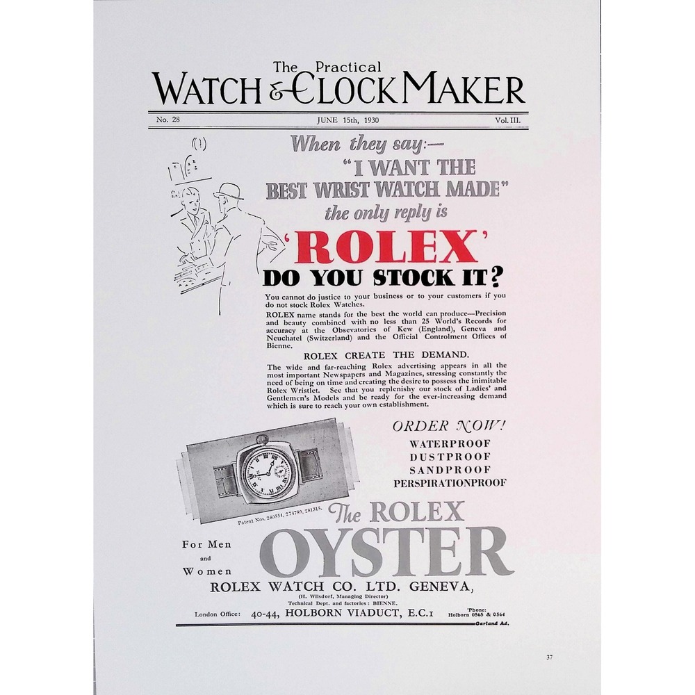 Rolex Oyster Best Wrist Watch Advertising Original Book Page Horology Wall Art